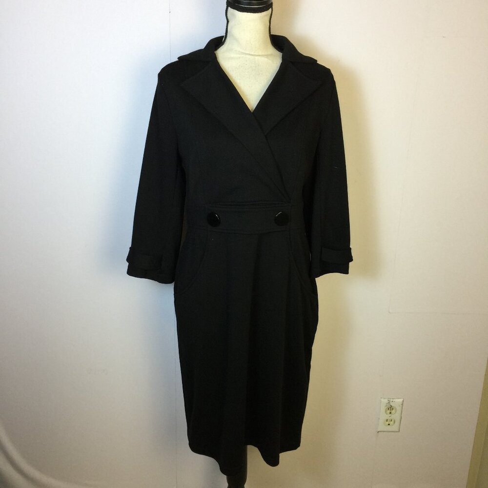 Spense Sheath Jacket Dress Size 10 Womans Black Stretch Knit Collared Pockets